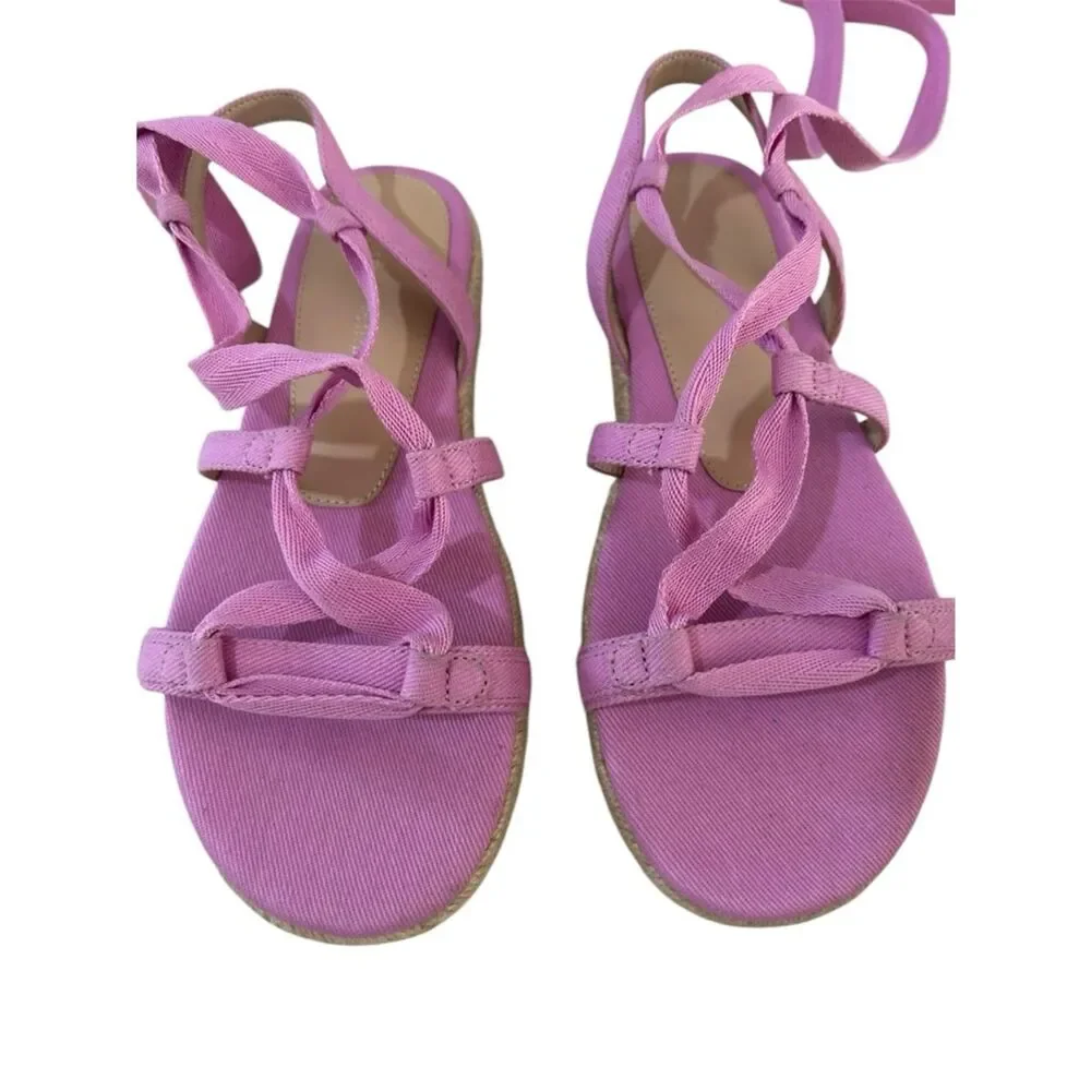 Stuart Weitzman Altdup Canvas Espadrille Platform Flat Sandals 6.5 Lilac, NWT